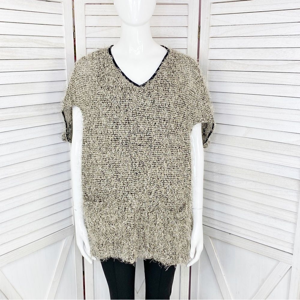 Nine West Sydney Sweater Fuzzy Eyelash Tunic‎ Taupe Medium Langenlook Gorpcore